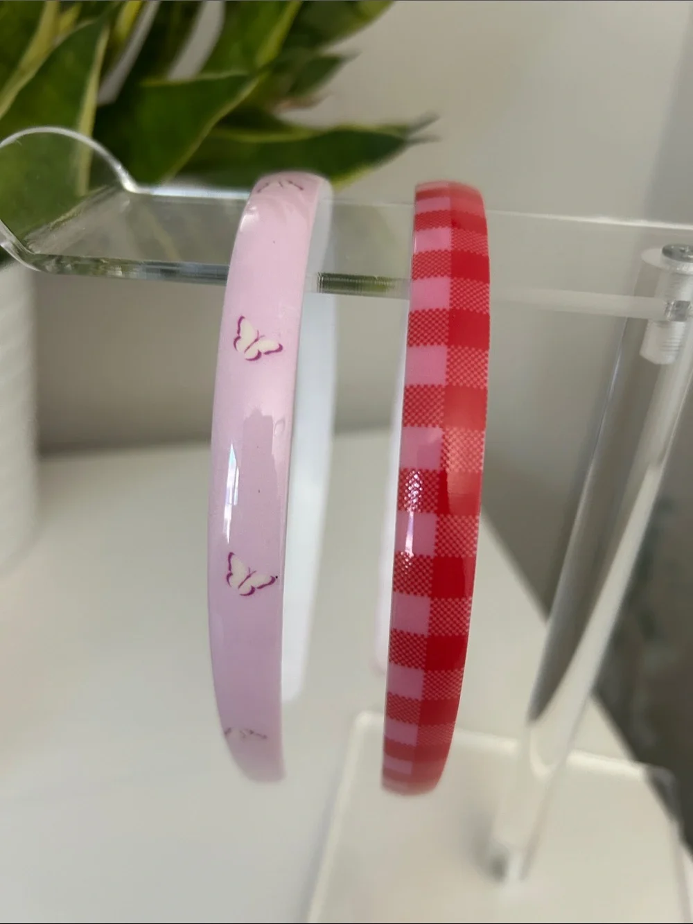 Cat & Jack Pink and Red Girls Headband Set - Butterflies & Gingham